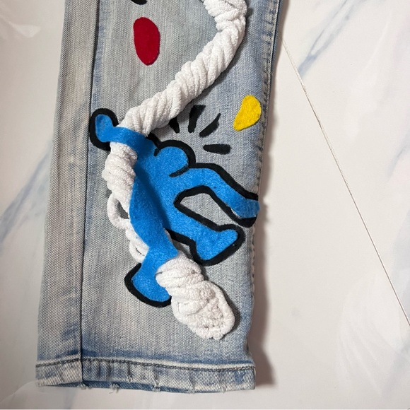 Vintage Public Supply co customized ripped Jeans embellished pop Art streetwear - Picture 5 of 16